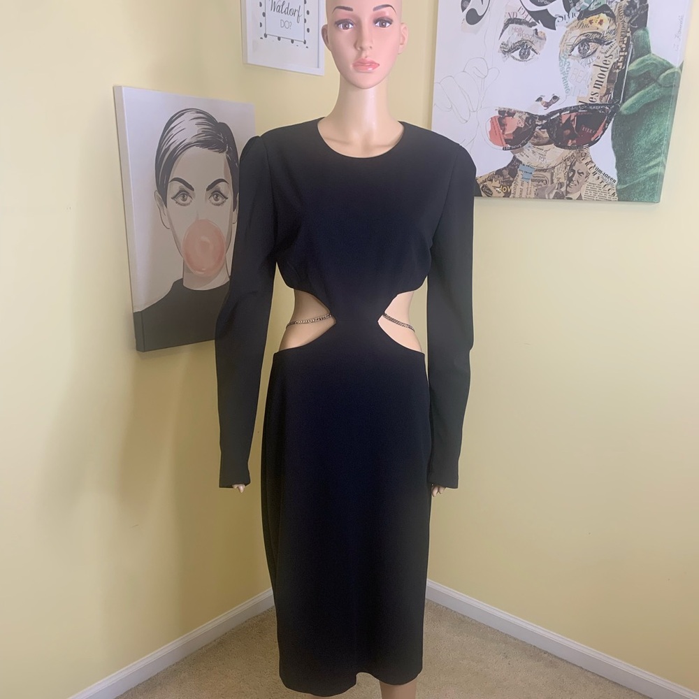 💫HP‼️💫 NWT LEA & VIOLA Cut-out Bodycon Midi Dress w/Chain Detail, Black, Large - Picture 5 of 7